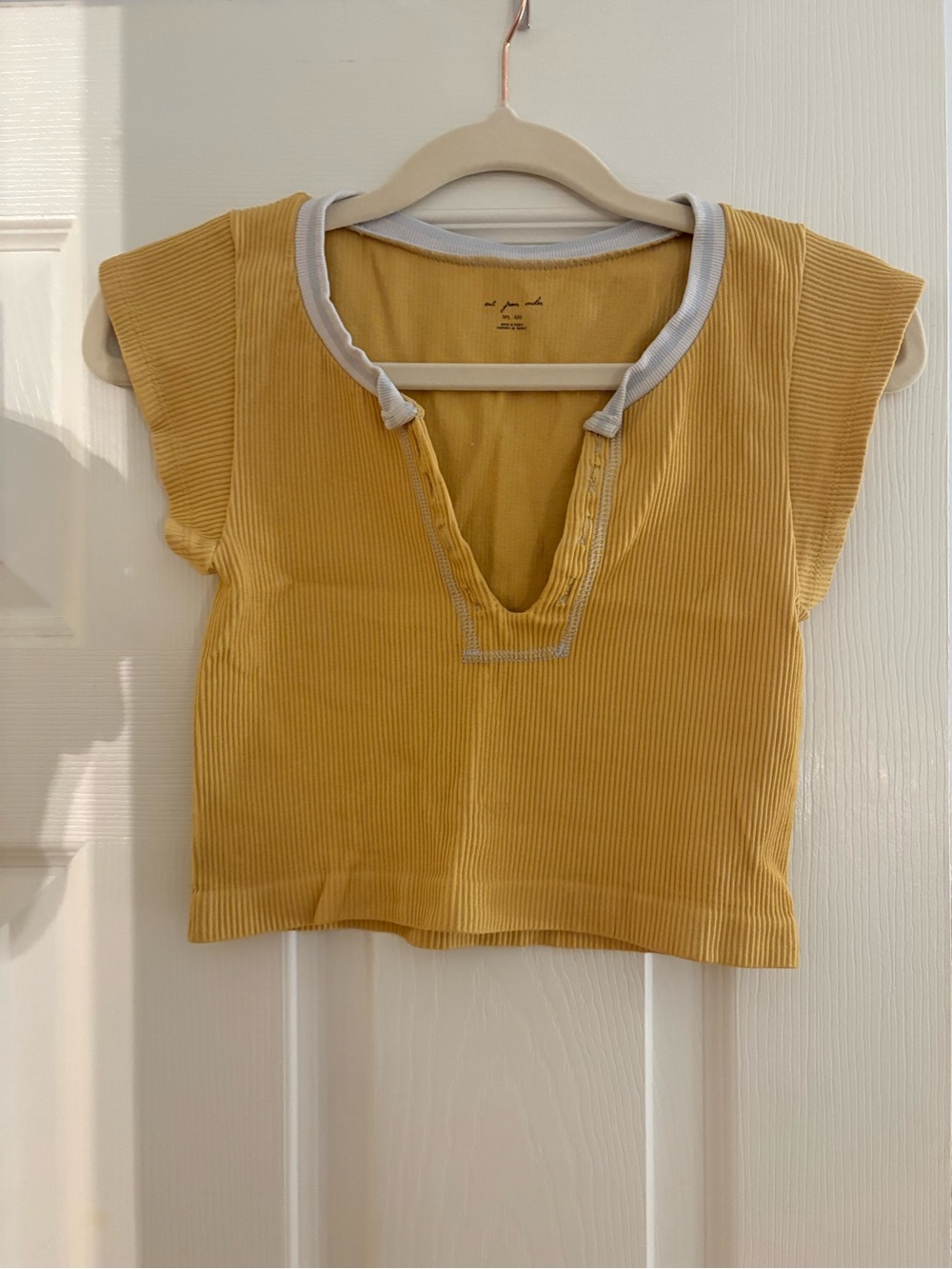 Urban Outfitters Mustard Ribbed V-Neck Top